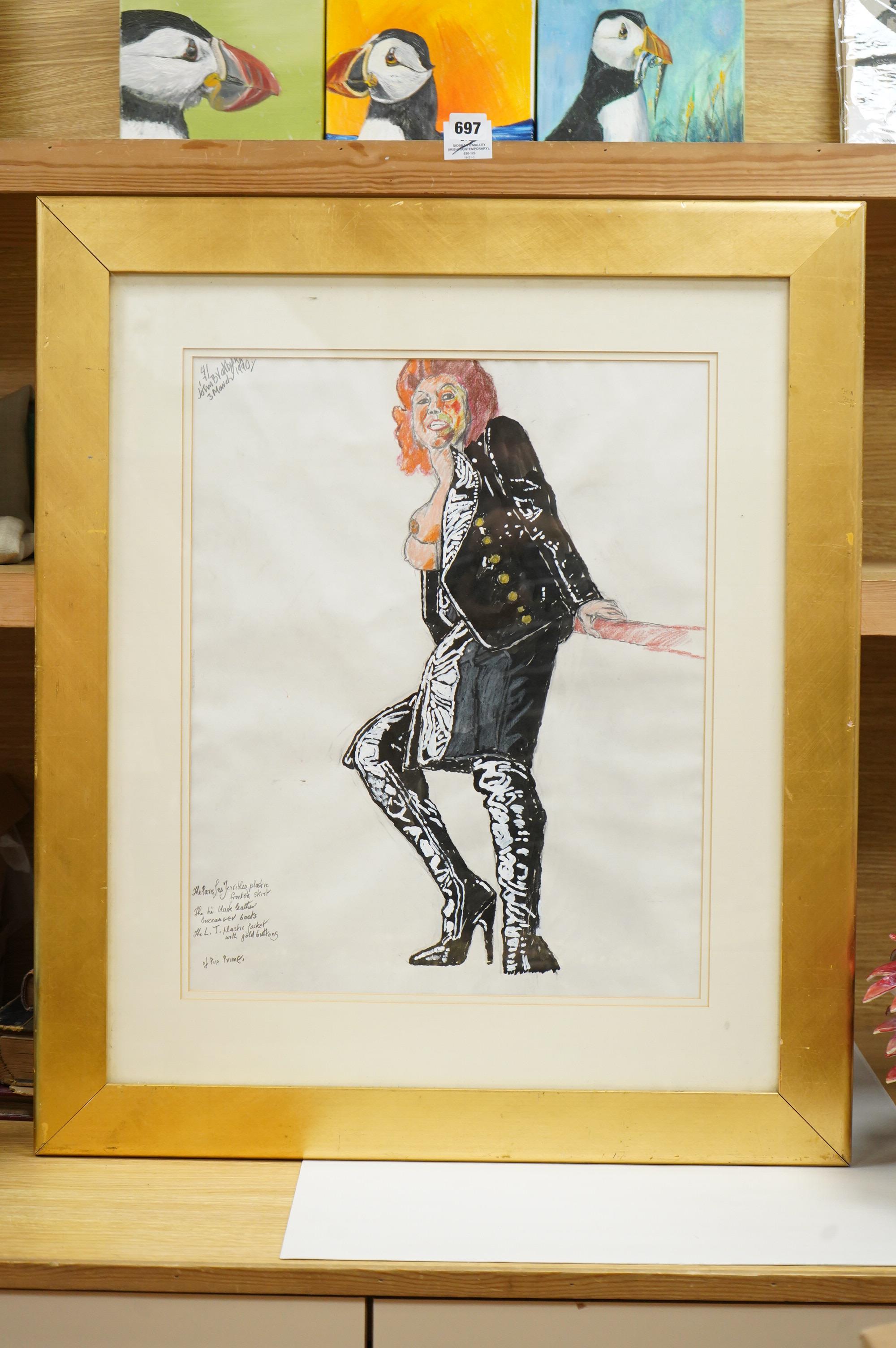John Bratby RA (1928-1992), Full length study of Patti, signed and dated 3rd March 1990, signed and inscribed, mixed media, 50 x 41cn
